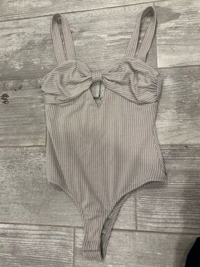 Striped Gray/White Bodysuit w/ Bow